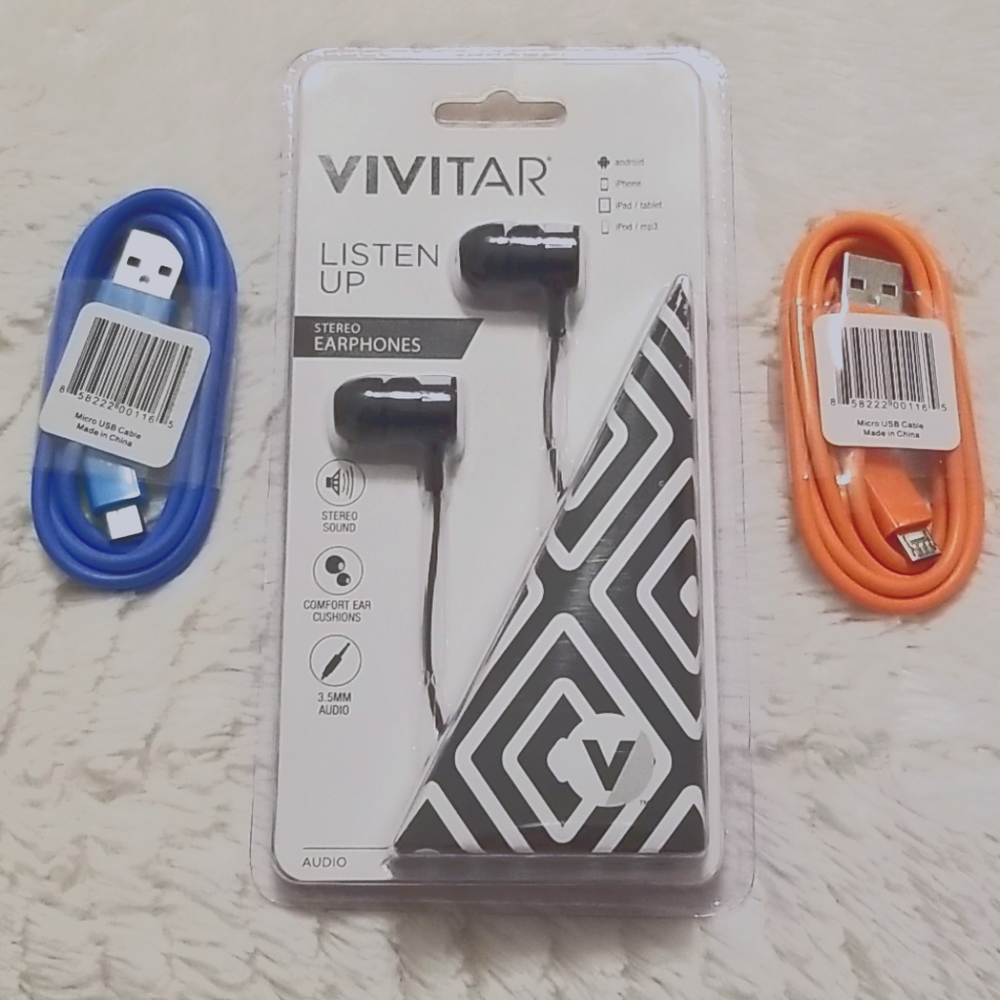 Vivitar Stereo Headphones & Micro USB Cable Bundle